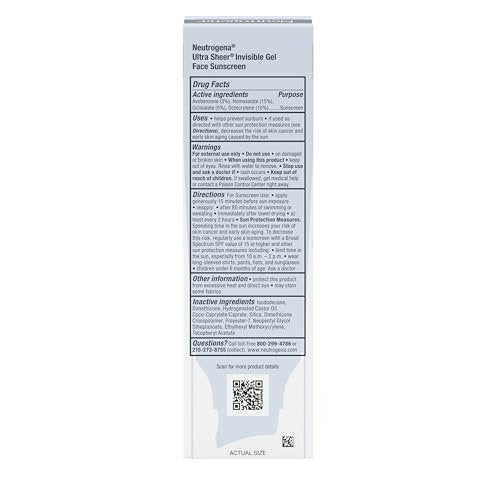 Neutrogena Ultra Sheer Invisible Gel Face Sunscreen SPF 40, Facial Sunscreen & Moisturizer, Vitamin E, Matte Finish, Makeup Primer, Travel Size, 80 Minutes Water-Resistant, 1.7 oz Avelisse