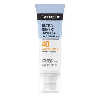 Neutrogena Ultra Sheer Invisible Gel Face Sunscreen SPF 40, Facial Sunscreen & Moisturizer, Vitamin E, Matte Finish, Makeup Primer, Travel Size, 80 Minutes Water-Resistant, 1.7 oz Avelisse