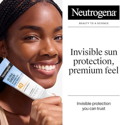 Neutrogena Ultra Sheer Invisible Gel Face Sunscreen SPF 40, Facial Sunscreen & Moisturizer, Vitamin E, Matte Finish, Makeup Primer, Travel Size, 80 Minutes Water-Resistant, 1.7 oz Avelisse