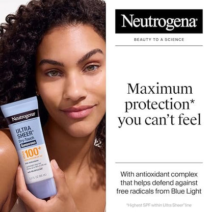 Neutrogena Ultra Sheer Dry-Touch Sunscreen Lotion SPF 100, Broad Spectrum UVA/UVB Protection, Lightweight & Non-Greasy, Oxybenzone-Free, Antioxidant, Travel Size, 3 fl oz Avelisse