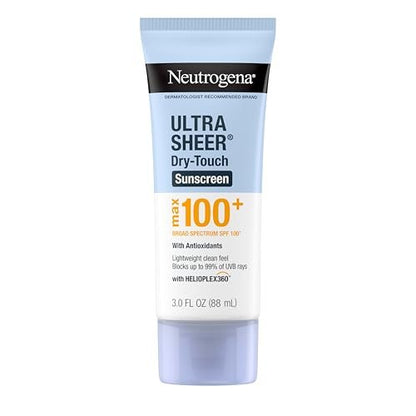 Neutrogena Ultra Sheer Dry-Touch Sunscreen Lotion SPF 100, Broad Spectrum UVA/UVB Protection, Lightweight & Non-Greasy, Oxybenzone-Free, Antioxidant, Travel Size, 3 fl oz Avelisse