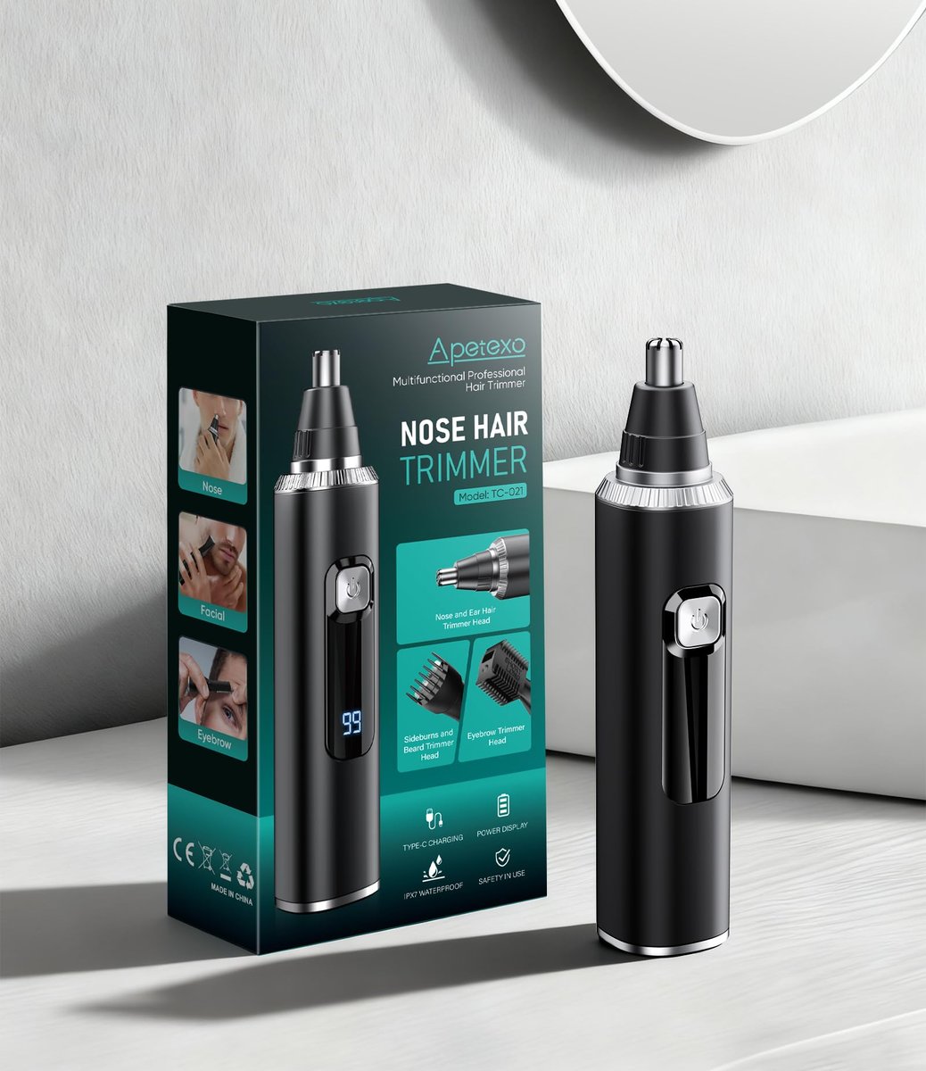 Apetexo Nose Hair Trimmer for Men and Women - Type-C Rechargeable Precision Groomer with Double-Edged Blades, Painless & IPX7 Waterproof for Nose, Ears, Eyebrows and Facial Hair - görsel 15