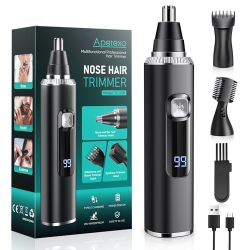 Apetexo Nose Hair Trimmer for Men and Women - Type-C Rechargeable Precision Groomer with Double-Edged Blades, Painless & IPX7 Waterproof for Nose, Ears, Eyebrows and Facial Hair - görsel 2