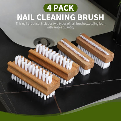 ÖkoStamm 4 Pack Wooden Nail Brush - Two-sided Fingernails Brush with Hard Nylon Bristles, Slanted Bristle Nail Brush for Cleaning Fingernails Easier to Remove Heavy Dust under Nails