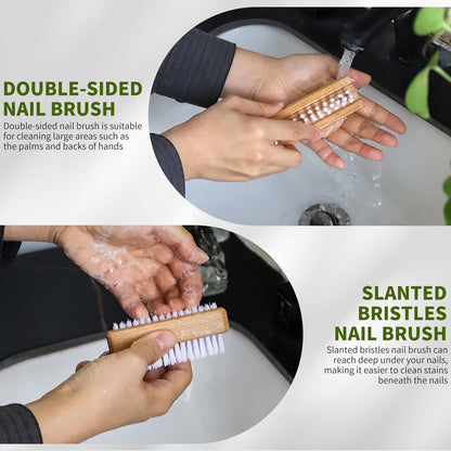 ÖkoStamm 4 Pack Wooden Nail Brush - Two-sided Fingernails Brush with Hard Nylon Bristles, Slanted Bristle Nail Brush for Cleaning Fingernails Easier to Remove Heavy Dust under Nails
