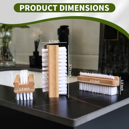 ÖkoStamm 4 Pack Wooden Nail Brush - Two-sided Fingernails Brush with Hard Nylon Bristles, Slanted Bristle Nail Brush for Cleaning Fingernails Easier to Remove Heavy Dust under Nails