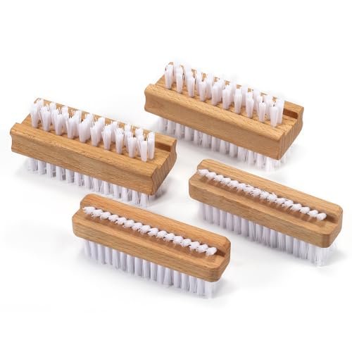 ÖkoStamm 4 Pack Wooden Nail Brush - Two-sided Fingernails Brush with Hard Nylon Bristles, Slanted Bristle Nail Brush for Cleaning Fingernails Easier to Remove Heavy Dust under Nails - görsel 2