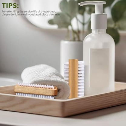 ÖkoStamm 4 Pack Wooden Nail Brush - Two-sided Fingernails Brush with Hard Nylon Bristles, Slanted Bristle Nail Brush for Cleaning Fingernails Easier to Remove Heavy Dust under Nails