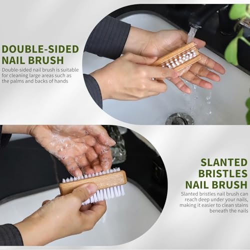 ÖkoStamm 4 Pack Wooden Nail Brush - Two-sided Fingernails Brush with Hard Nylon Bristles, Slanted Bristle Nail Brush for Cleaning Fingernails Easier to Remove Heavy Dust under Nails - görsel 10
