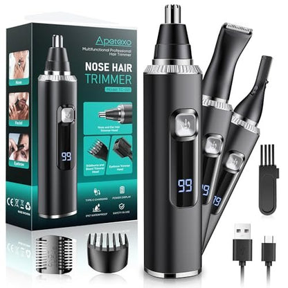 Apetexo Nose & Ear Hair Trimmer - Type-C Rechargeable Precision Groomer for Men & Women, Painless Double-Edged Blades, IPX7 Waterproof Avelisse