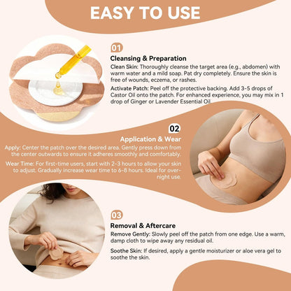 60-Pack Disposable Castor Oil Patches – Organic Cotton Self-Adhesive Pads for Belly Button, Anti-Leakage, Breathable & Portable (2 Sizes, Beige)
