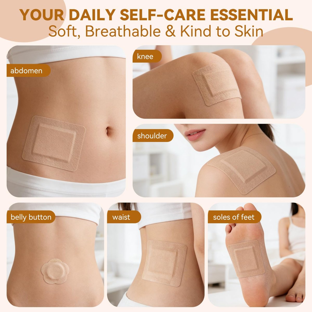 60-Pack Disposable Castor Oil Patches – Organic Cotton Self-Adhesive Pads for Belly Button, Anti-Leakage, Breathable & Portable (2 Sizes, Beige) - görsel 7