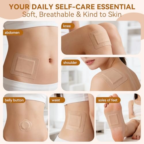 60-Pack Disposable Castor Oil Patches – Organic Cotton Self-Adhesive Pads for Belly Button, Anti-Leakage, Breathable & Portable (2 Sizes, Beige) - görsel 8