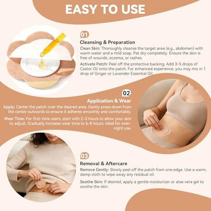 60-Pack Disposable Castor Oil Patches – Organic Cotton Self-Adhesive Pads for Belly Button, Anti-Leakage, Breathable & Portable (2 Sizes, Beige)