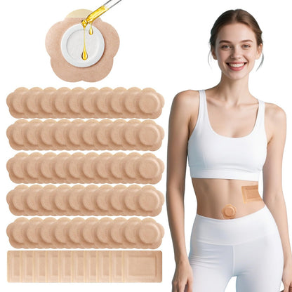 60-Pack Disposable Castor Oil Patches – Organic Cotton Self-Adhesive Pads for Belly Button, Anti-Leakage, Breathable & Portable (2 Sizes, Beige)
