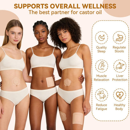 60-Pack Disposable Castor Oil Patches – Organic Cotton Self-Adhesive Pads for Belly Button, Anti-Leakage, Breathable & Portable (2 Sizes, Beige)