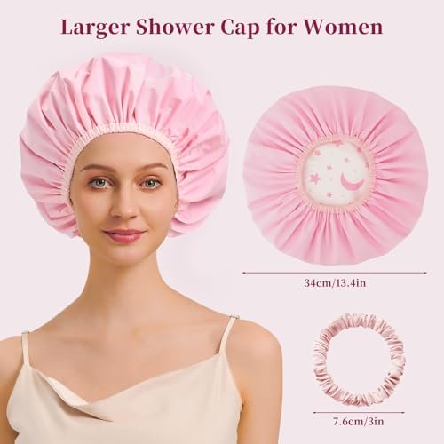 Reversible Shower Cap for Women - Waterproof Reusable Double Layer Large Shower Cap with Elastic Band, Non-Slip Washable Bath Hair Hat for Braids & Long Hair - görsel 8