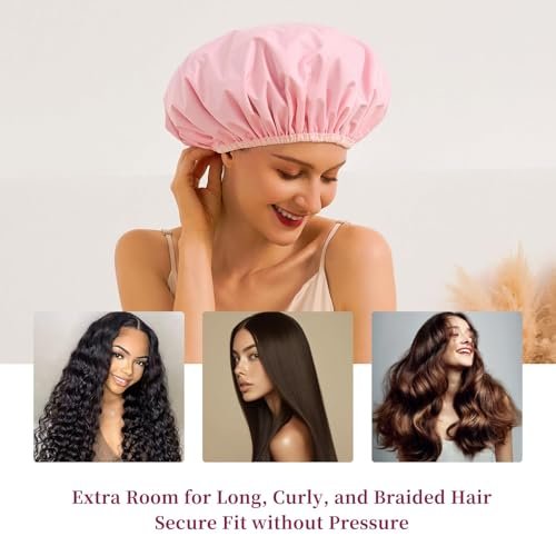 Reversible Shower Cap for Women - Waterproof Reusable Double Layer Large Shower Cap with Elastic Band, Non-Slip Washable Bath Hair Hat for Braids & Long Hair - görsel 10