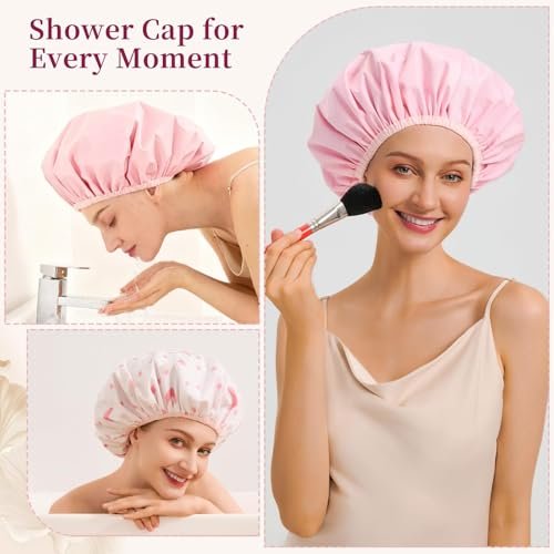 Reversible Shower Cap for Women - Waterproof Reusable Double Layer Large Shower Cap with Elastic Band, Non-Slip Washable Bath Hair Hat for Braids & Long Hair - görsel 12