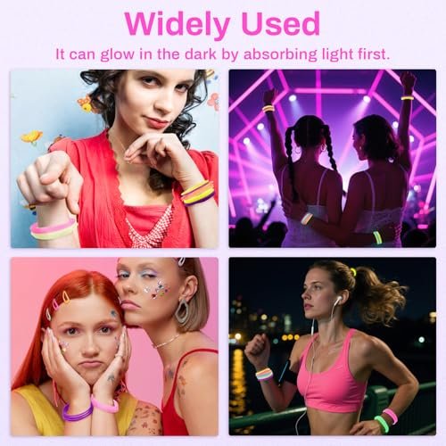 RAQEHO Hair Ties Jelly Bracelets - 80s Neon Party Supplies, Glow in the Dark Silicone Hair Bands for Women, 30 Pack, 6 Colors - görsel 14
