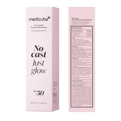 medicube No Cast Just Glow Collagen Sunscreen SPF 50 | Hydrating Korean Face Sunscreen with Peptide & Cica Avelisse
