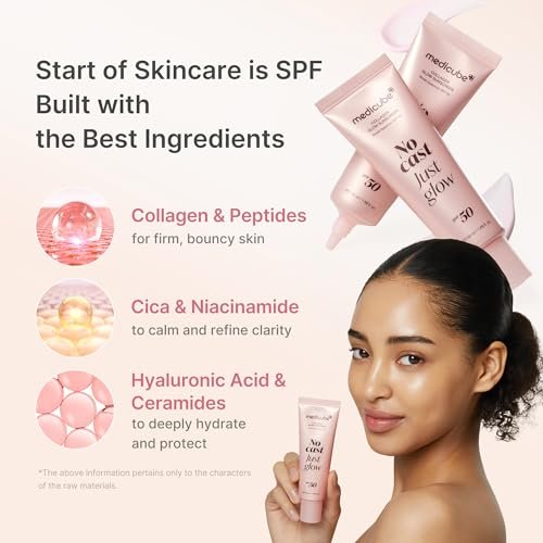 medicube No Cast Just Glow Collagen Sunscreen SPF 50 | Hydrating Korean Face Sunscreen with Peptide & Cica Avelisse