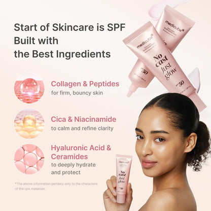 medicube No Cast Just Glow Collagen Sunscreen SPF 50 | Hydrating Korean Face Sunscreen with Peptide & Cica Avelisse