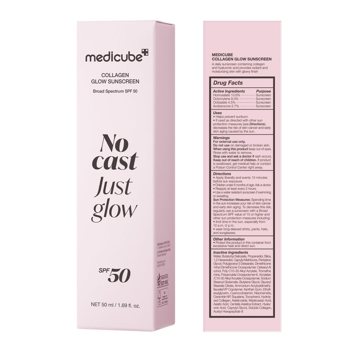 medicube No Cast Just Glow Collagen Sunscreen SPF 50 | Hydrating Korean Face Sunscreen with Peptide & Cica Avelisse