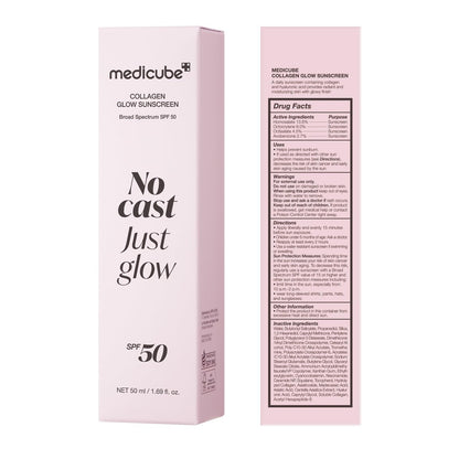 medicube No Cast Just Glow Collagen Sunscreen SPF 50 | Hydrating Korean Face Sunscreen with Peptide & Cica Avelisse