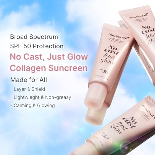 medicube No Cast Just Glow Collagen Sunscreen SPF 50 | Hydrating Korean Face Sunscreen with Peptide & Cica Avelisse