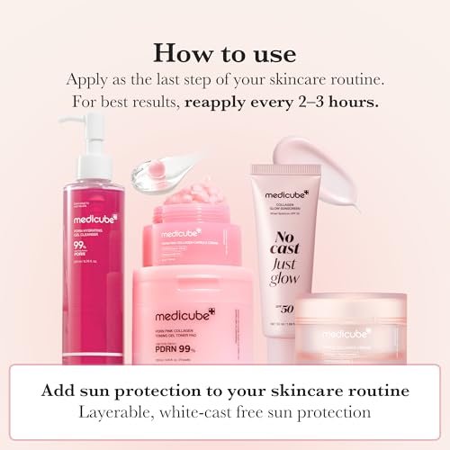 medicube No Cast Just Glow Collagen Sunscreen SPF 50 | Hydrating Korean Face Sunscreen with Peptide & Cica Avelisse