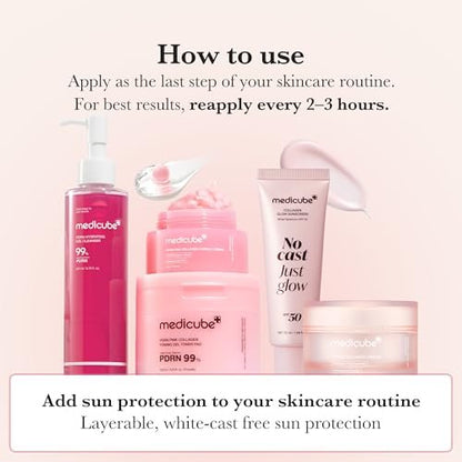 medicube No Cast Just Glow Collagen Sunscreen SPF 50 | Hydrating Korean Face Sunscreen with Peptide & Cica Avelisse