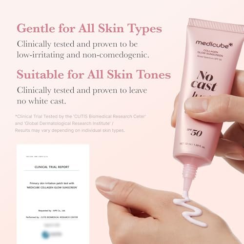 medicube No Cast Just Glow Collagen Sunscreen SPF 50 | Hydrating Korean Face Sunscreen with Peptide & Cica Avelisse