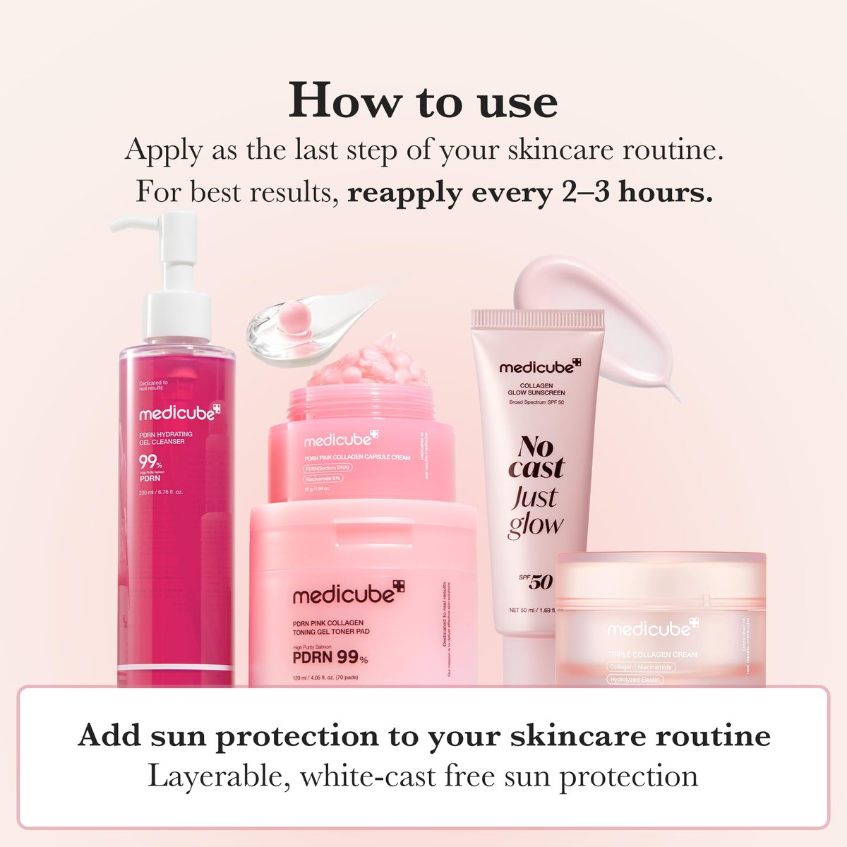medicube No Cast Just Glow Collagen Sunscreen SPF 50 | Hydrating Korean Face Sunscreen with Peptide & Cica Avelisse