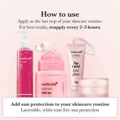 medicube No Cast Just Glow Collagen Sunscreen SPF 50 | Hydrating Korean Face Sunscreen with Peptide & Cica Avelisse