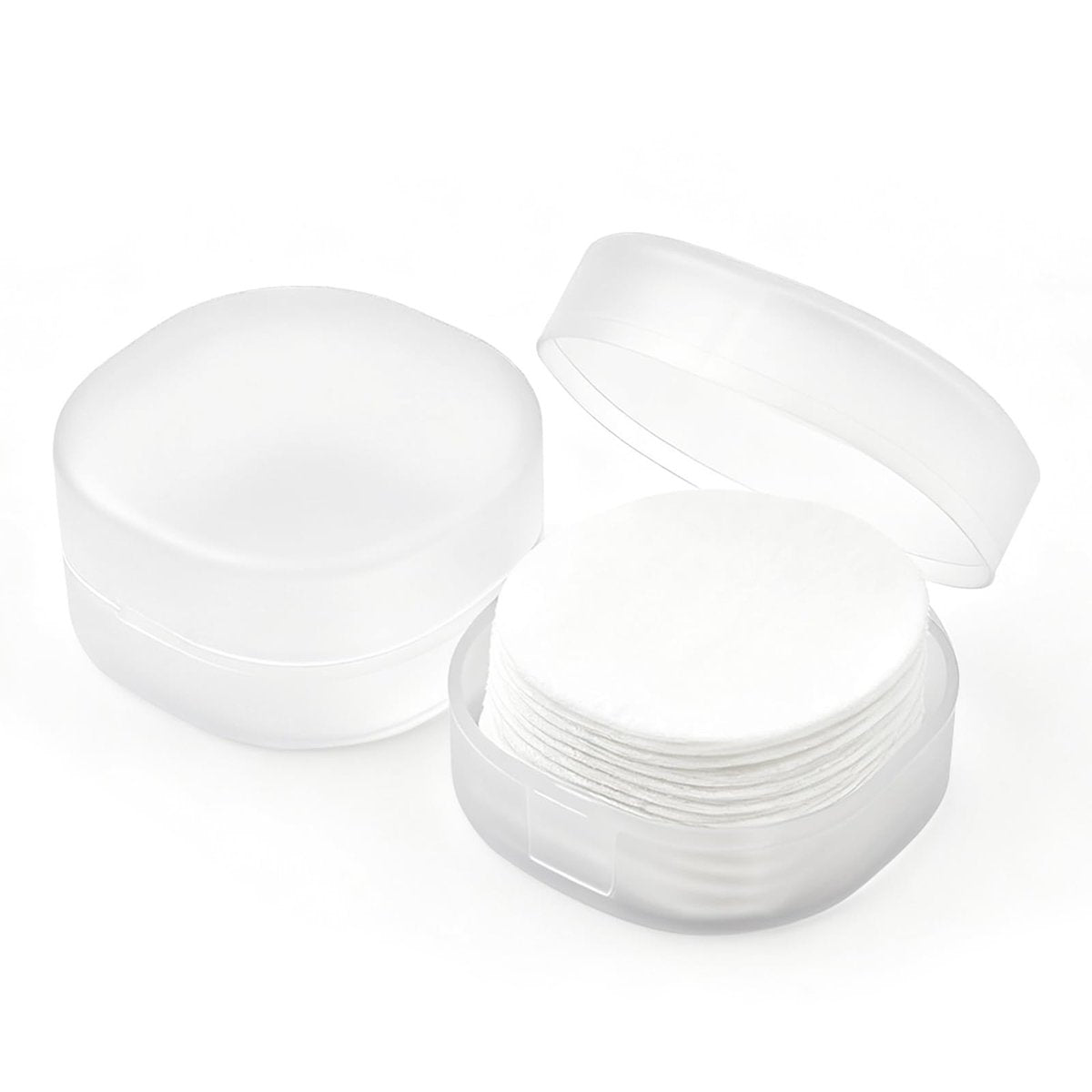 2-Pack Portable Cotton Round Holder - Lightweight Plastic Dispenser for Makeup Remover Pads, Cotton Balls, Floss, Beads | White Transparent - görsel 1