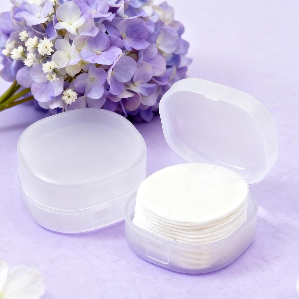 2-Pack Portable Cotton Round Holder - Lightweight Plastic Dispenser for Makeup Remover Pads, Cotton Balls, Floss, Beads | White Transparent - görsel 5