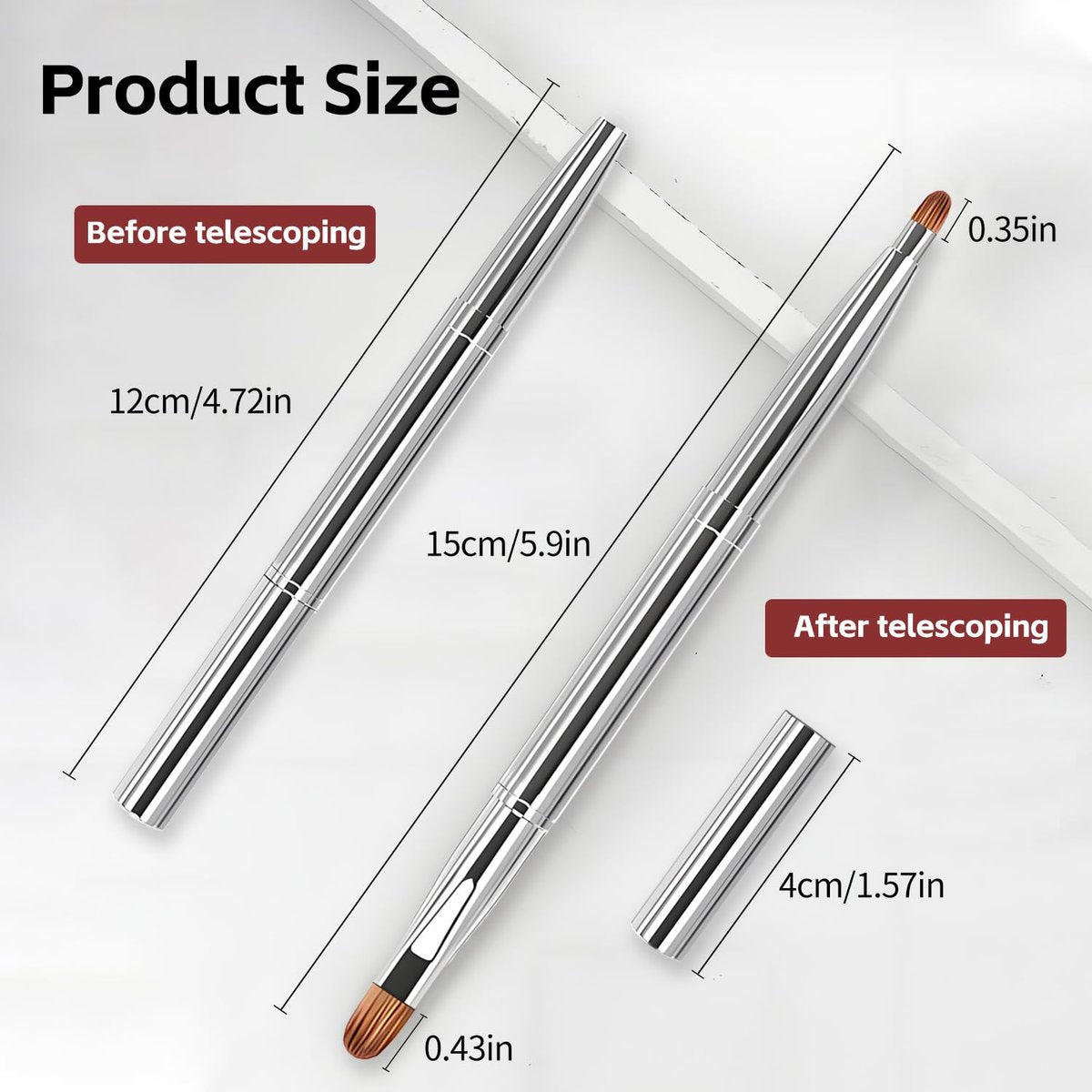 uadbau Silver Dual Ended Retractable Lip Brush – Portable Lip Brush for Lipstick & Lip Gloss, Eyeshadow Applicator, Travel-Friendly Makeup Brush, Includes Lid - görsel 13
