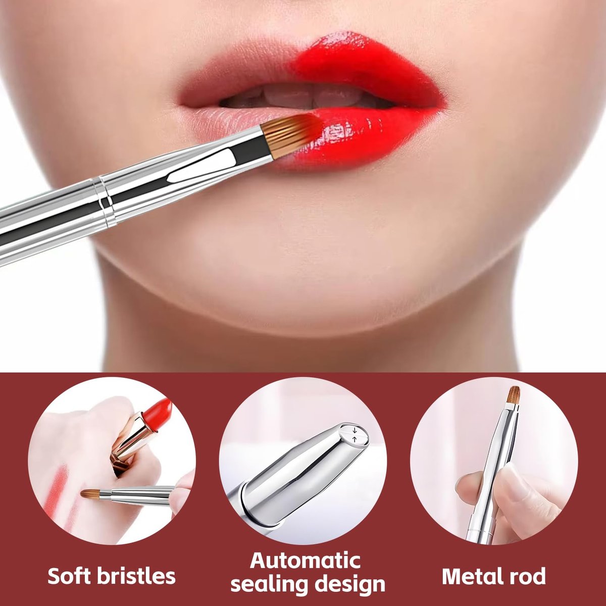 uadbau Silver Dual Ended Retractable Lip Brush – Portable Lip Brush for Lipstick & Lip Gloss, Eyeshadow Applicator, Travel-Friendly Makeup Brush, Includes Lid - görsel 5