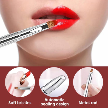 uadbau Silver Dual Ended Retractable Lip Brush – Portable Lip Brush for Lipstick & Lip Gloss, Eyeshadow Applicator, Travel-Friendly Makeup Brush, Includes Lid