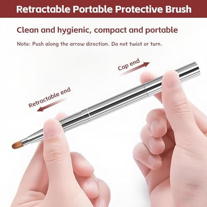 uadbau Silver Dual Ended Retractable Lip Brush – Portable Lip Brush for Lipstick & Lip Gloss, Eyeshadow Applicator, Travel-Friendly Makeup Brush, Includes Lid