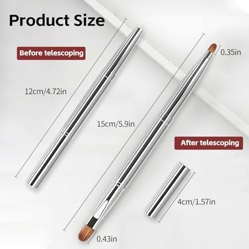uadbau Silver Dual Ended Retractable Lip Brush – Portable Lip Brush for Lipstick & Lip Gloss, Eyeshadow Applicator, Travel-Friendly Makeup Brush, Includes Lid - görsel 14