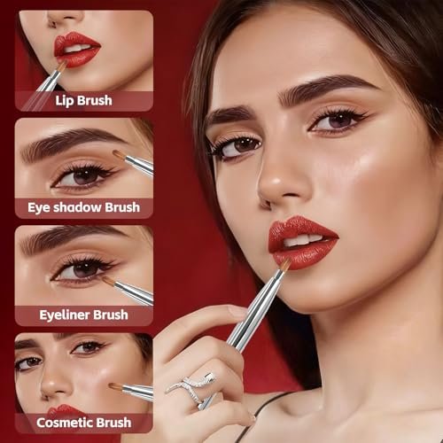 uadbau Silver Dual Ended Retractable Lip Brush – Portable Lip Brush for Lipstick & Lip Gloss, Eyeshadow Applicator, Travel-Friendly Makeup Brush, Includes Lid - görsel 4