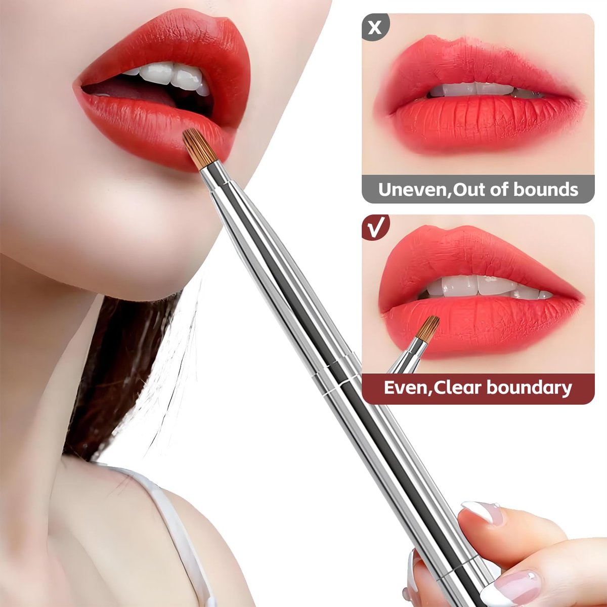 uadbau Silver Dual Ended Retractable Lip Brush – Portable Lip Brush for Lipstick & Lip Gloss, Eyeshadow Applicator, Travel-Friendly Makeup Brush, Includes Lid - görsel 7