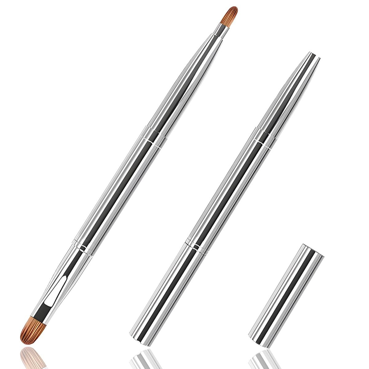 uadbau Silver Dual Ended Retractable Lip Brush – Portable Lip Brush for Lipstick & Lip Gloss, Eyeshadow Applicator, Travel-Friendly Makeup Brush, Includes Lid - görsel 1