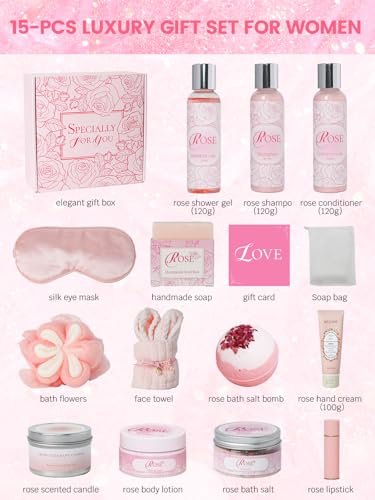 Mother's Day Gifts Set 16Pcs Rose Spa Bath & Body Care Set with Bath Bombs & Lotions, Relaxing Home Spa Gift Kit for Mom Wife Girlfriend, Ideal for Mother’s Day Birthday Women Gift Sets Avelisse