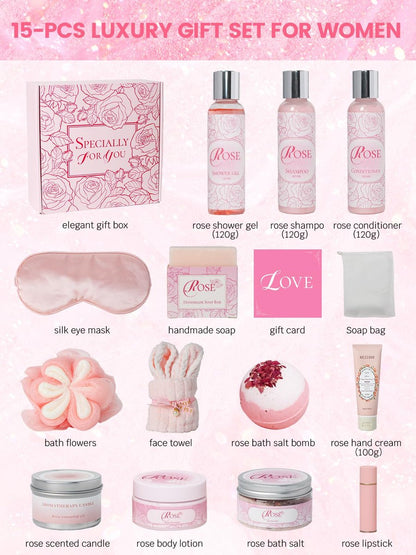 Mother's Day Gifts Set 16Pcs Rose Spa Bath & Body Care Set with Bath Bombs & Lotions, Relaxing Home Spa Gift Kit for Mom Wife Girlfriend, Ideal for Mother’s Day Birthday Women Gift Sets Avelisse