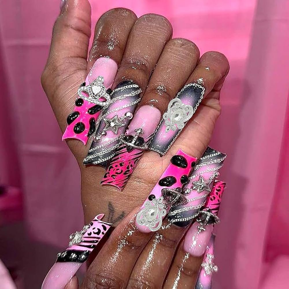 KACHIMOO 128 PCS Silver Nail Charms - 3D Butterfly, Bow, Star, Crown, Cross, Dollar, Heart Shapes - Y2K Nail Art Rhinestone Decor Avelisse