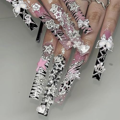 KACHIMOO 128 PCS Silver Nail Charms - 3D Butterfly, Bow, Star, Crown, Cross, Dollar, Heart Shapes - Y2K Nail Art Rhinestone Decor Avelisse
