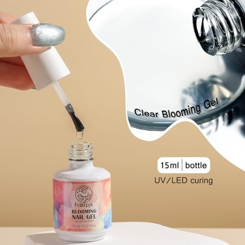 Fcozpjk Nail Blooming Gel - 15ML Clear Blooming Gel Polish for Watercolor, Marble, Ombre & Aura Nail Art - Soak Off UV/LED Cure with Dotting Pen Avelisse
